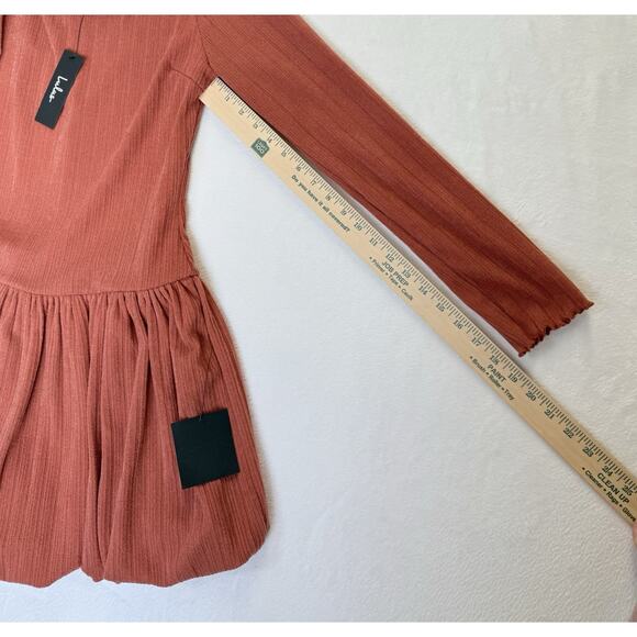 NWT Lulus Rust Ribbed Bubble-Hem Mini Dress Sz XL See Measurements In Photos - Picture 11 of 11